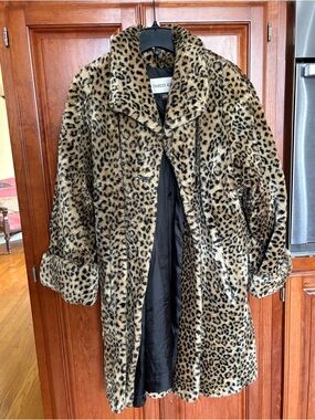 Charles Klein Leopard-Print Faux Fur Swing Coat - Tan & Black
